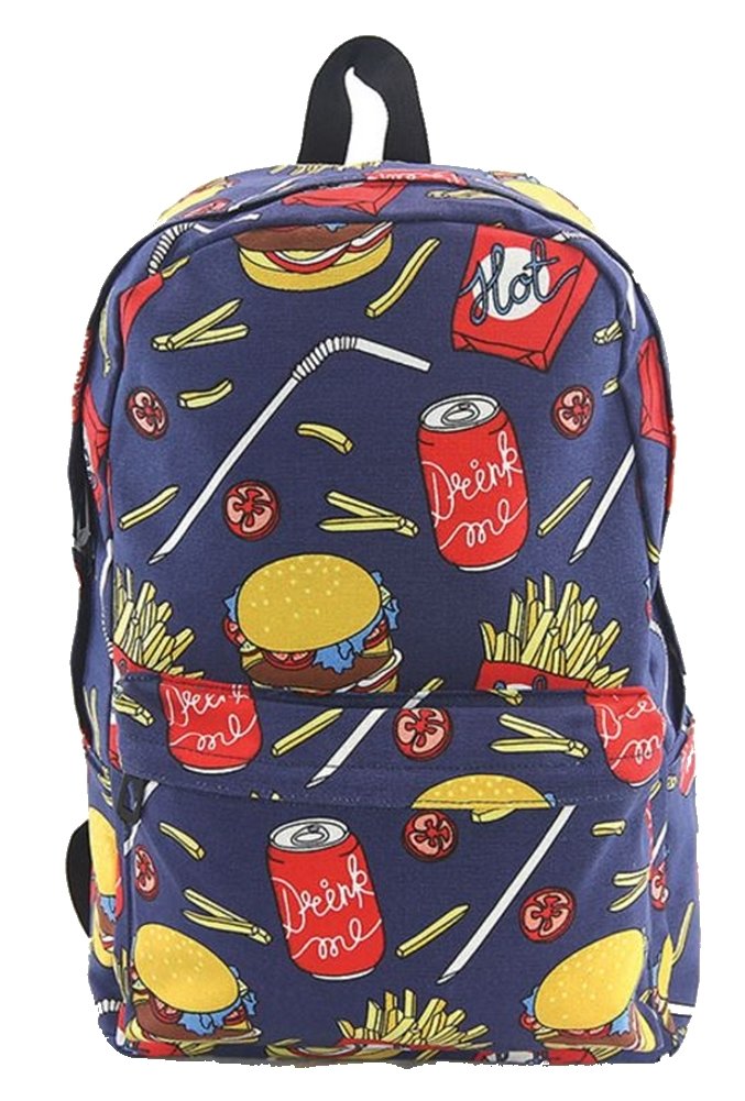 Fast Food Canvas Backpack School Book Bag Hamburger Fries Soft Drink